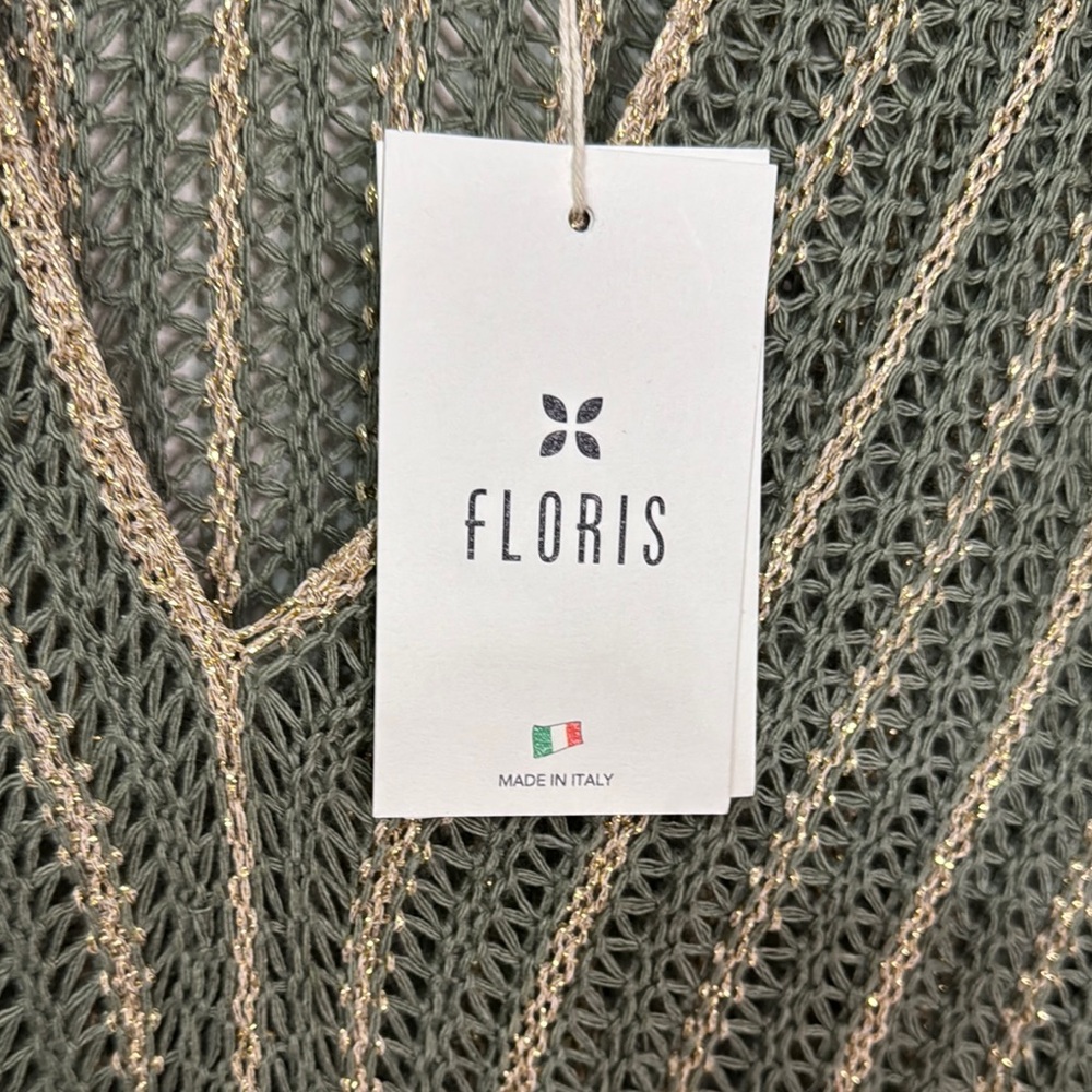 Floris Italian Knit Beach Cover Up Maxi Dress in Olive and Gold NWT - Picture 3 of 6